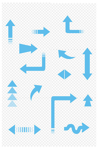 简约箭头虚弯线蓝色指向标识免扣元素