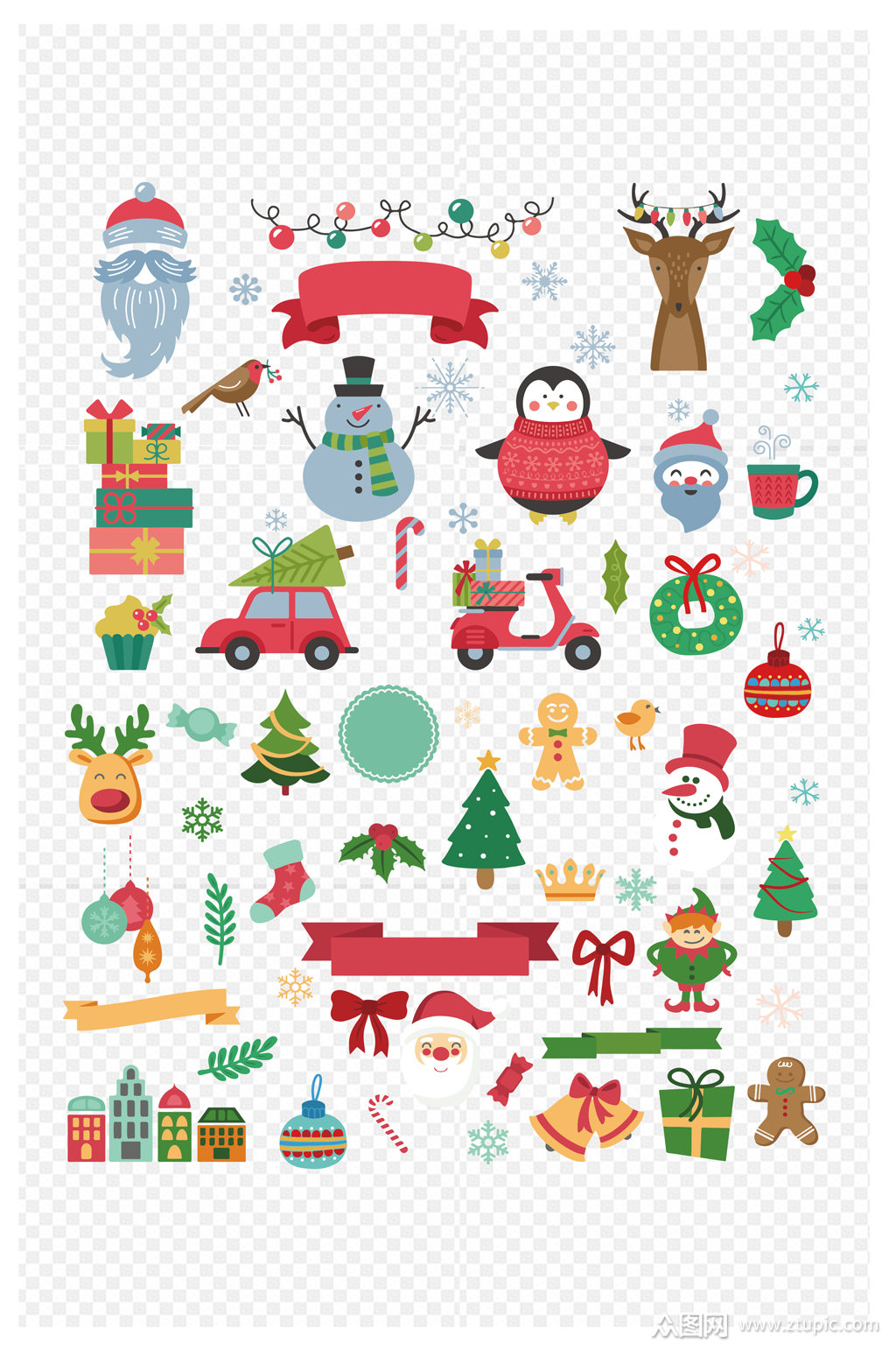 卡通手绘涂鸦圣诞节礼物装饰免扣元素素材