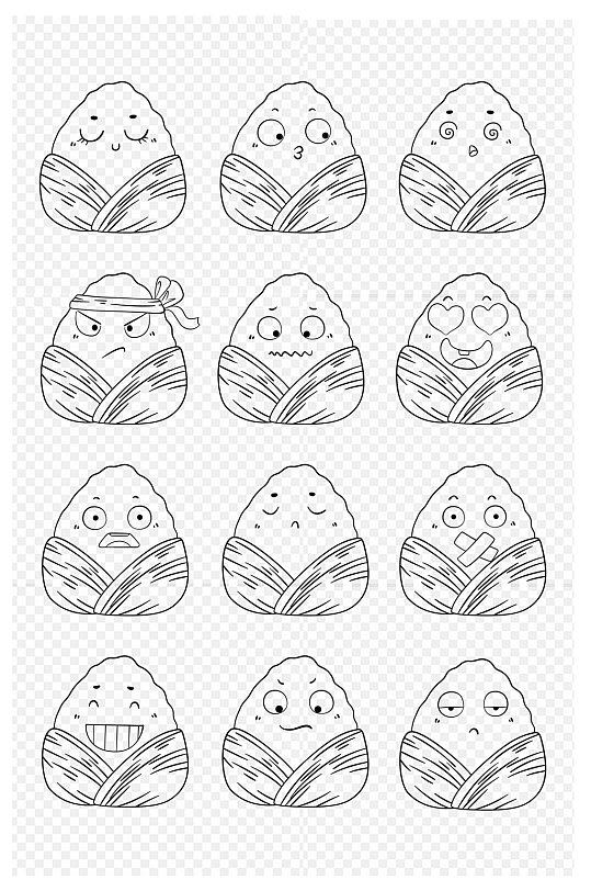 线条可爱粽子卡通线描免扣元素