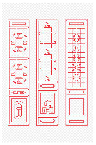 中国风红色喜庆雕花屏风装饰免扣元素