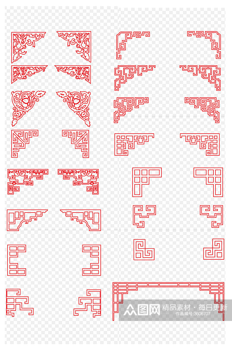 中国风古典花纹中式文化墙边框分割免扣元素素材