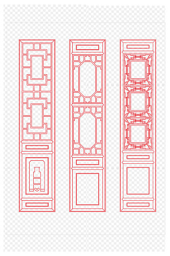 中国风红色喜庆雕花屏风装饰免扣元素