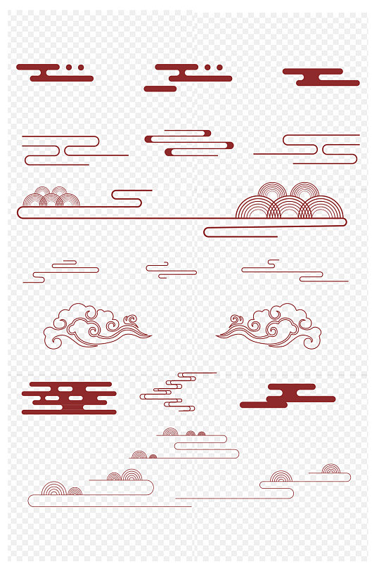 中国风线性祥云纹装饰图案免扣元素