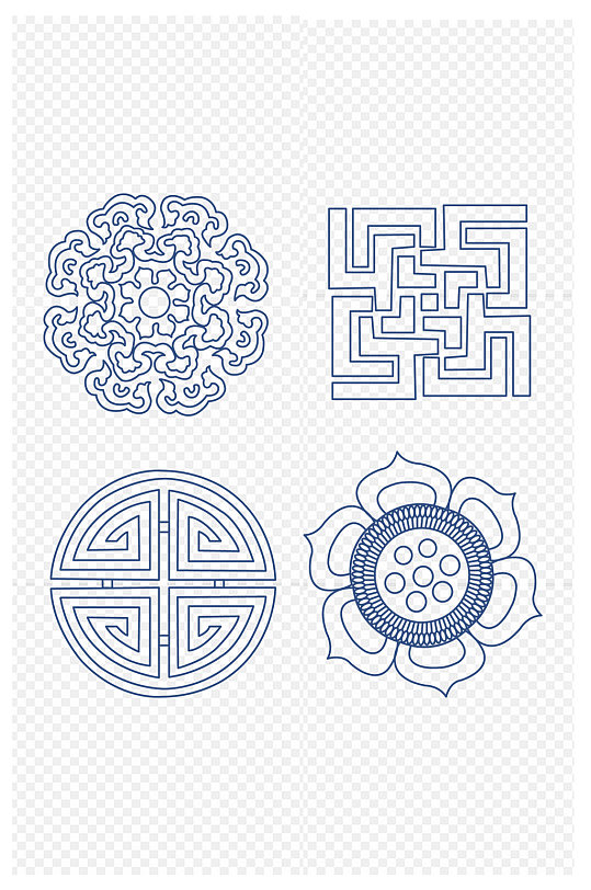 中式花纹样圆形传统中国风装饰图案免扣元素