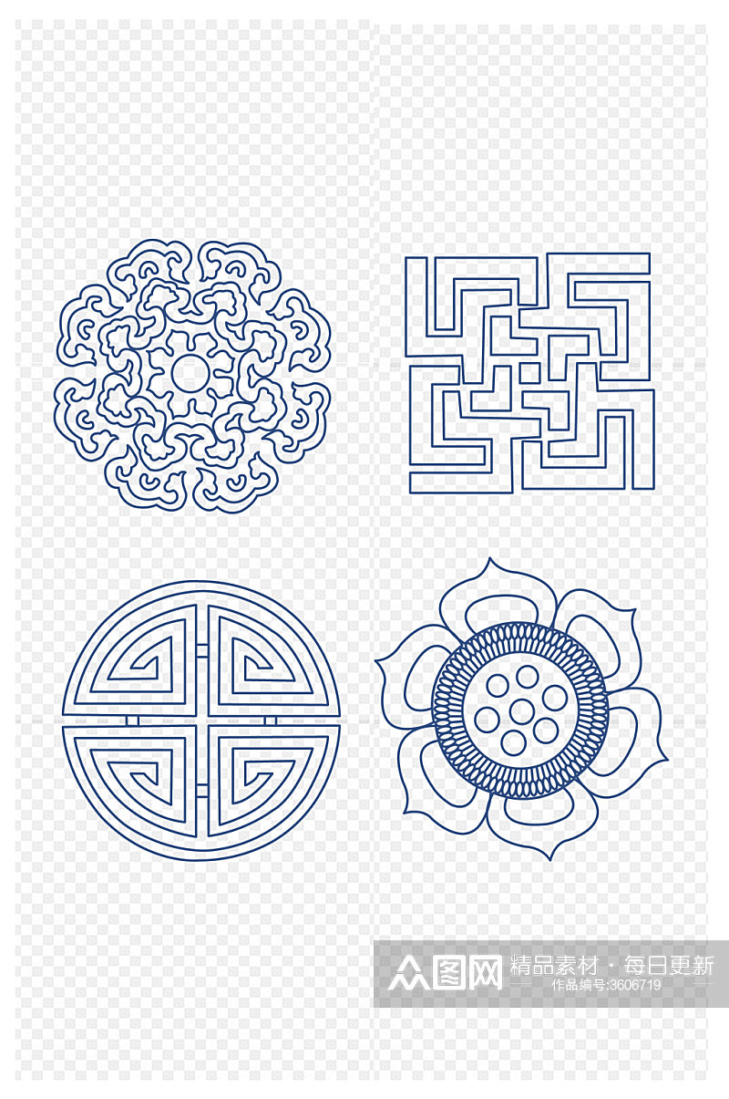 中式花纹样圆形传统中国风装饰图案免扣元素素材
