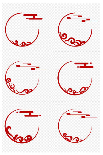 中式中国风云纹装饰边框圆形标题框免扣元素