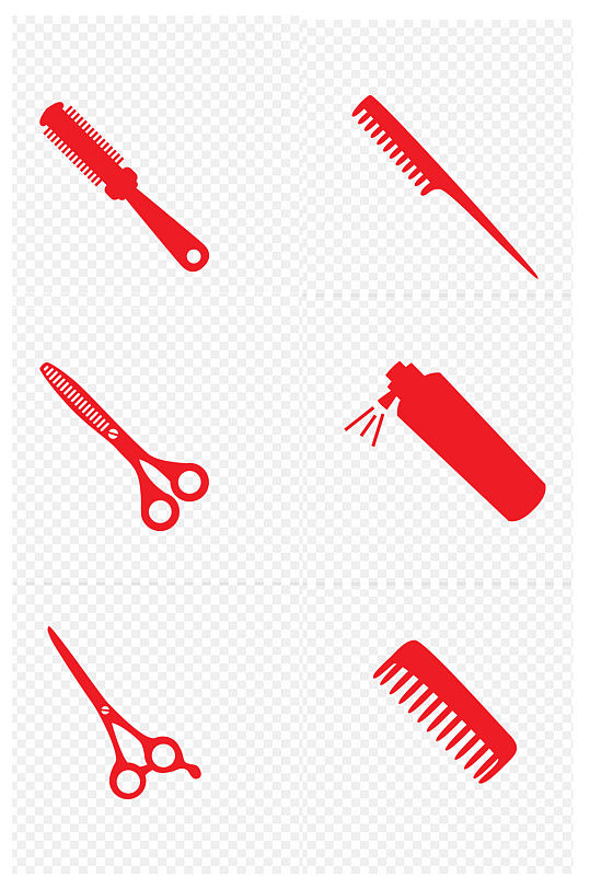卷发棒梳子剪刀理发工具图标免扣元素