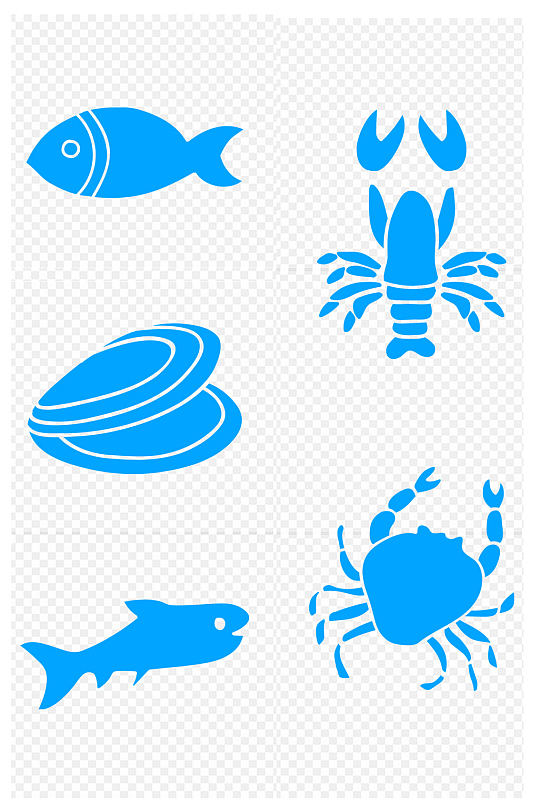 龙虾大虾螃蟹贝壳鱼图标免扣元素