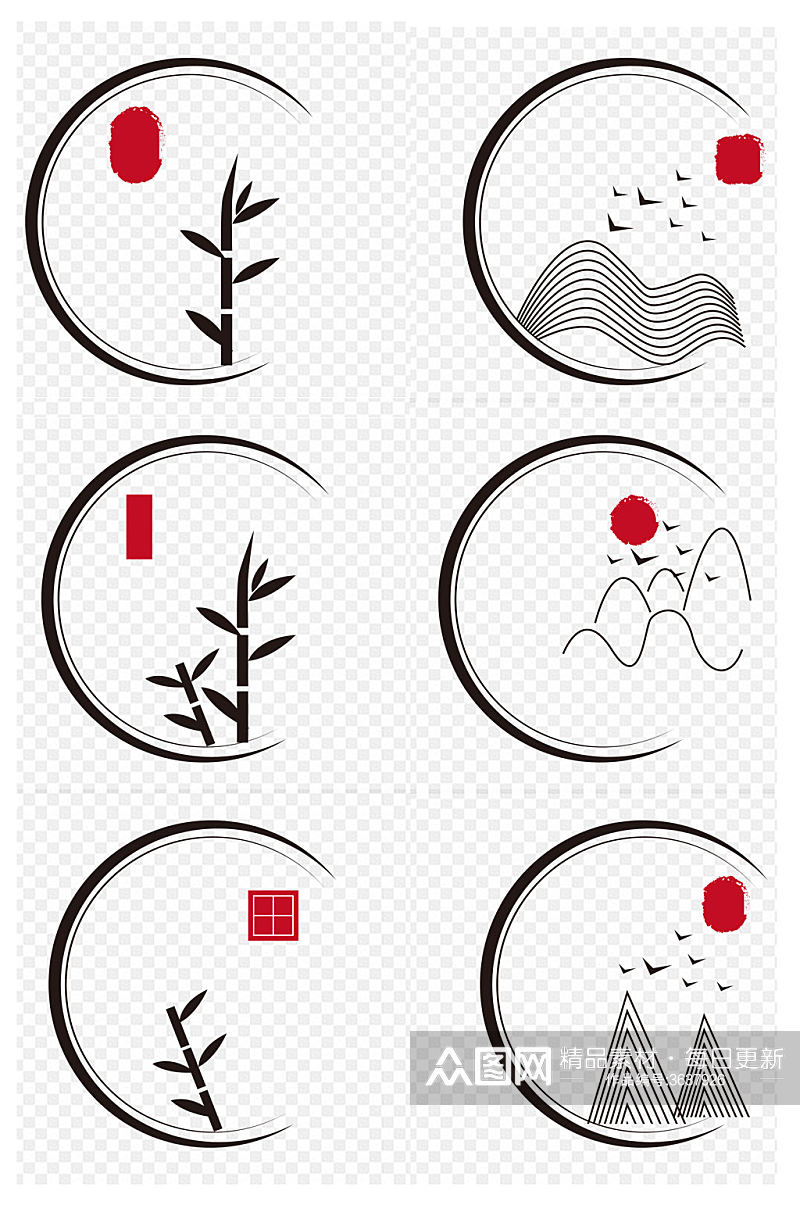 水墨边框中国风边框竹子印章边框免扣元素素材