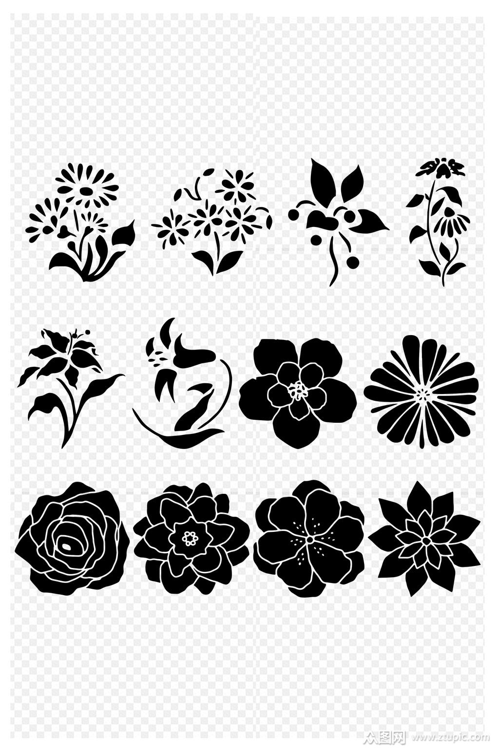 花朵剪影花形状元素免扣元素素材