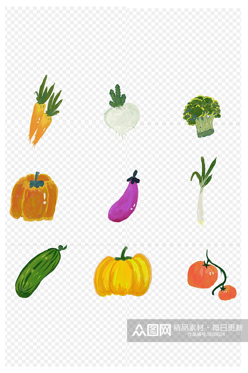 插画小清新蔬菜手帐贴纸海报素材免扣元素素材