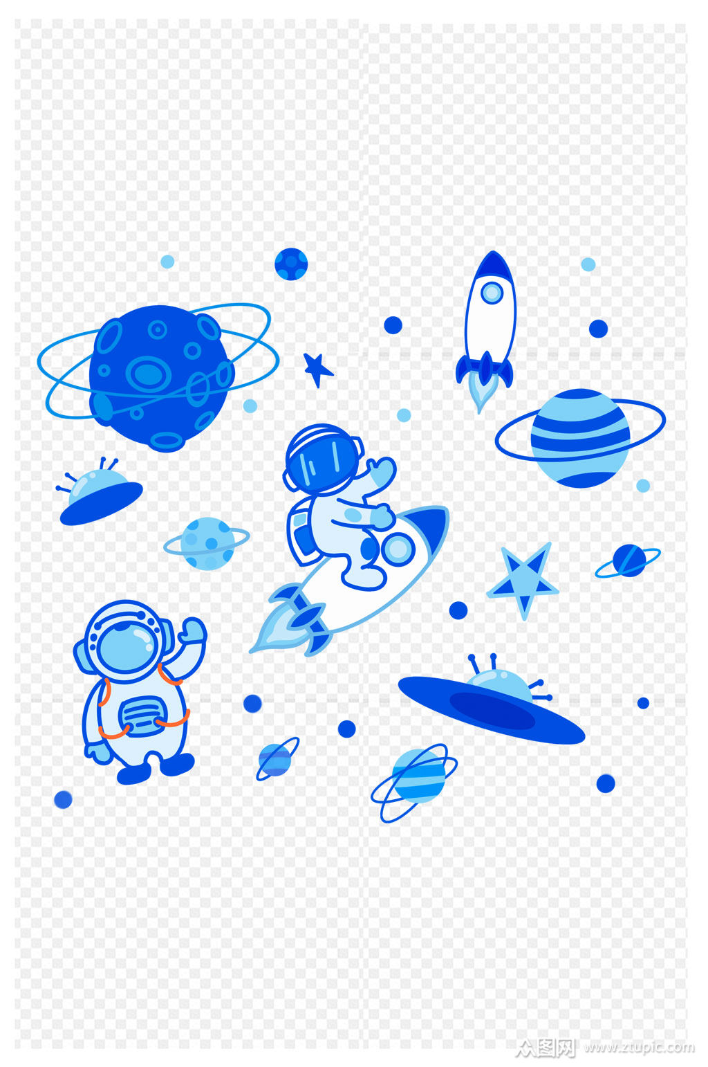 扁平风宇宙太空星球火箭装饰图案免扣元素素材