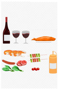 厨房食材红酒鱼蔬菜烤拉酱西红柿免扣元素
