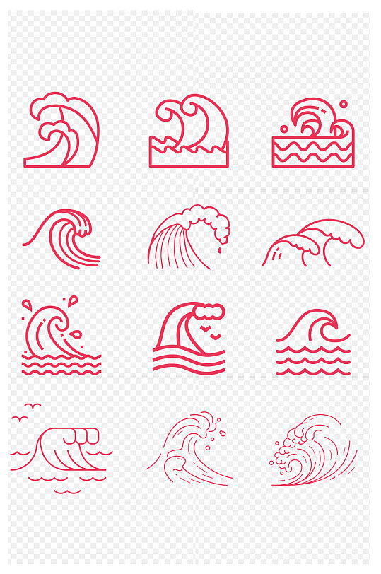 大海浪花线性图标装饰元素水面免扣元素