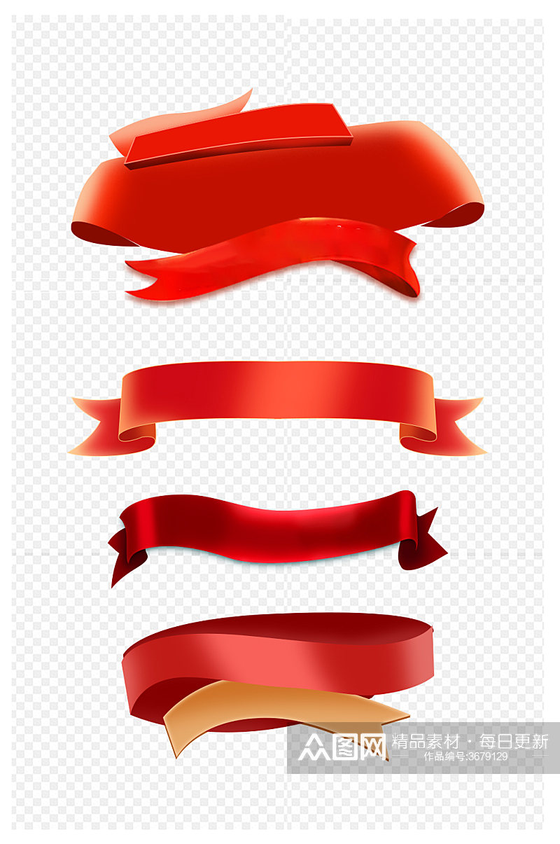 红色丝带飘带促销标签海报标题图案免扣元素素材