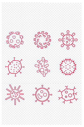 病毒线性图标细菌防疫医疗冠状球状免扣元素