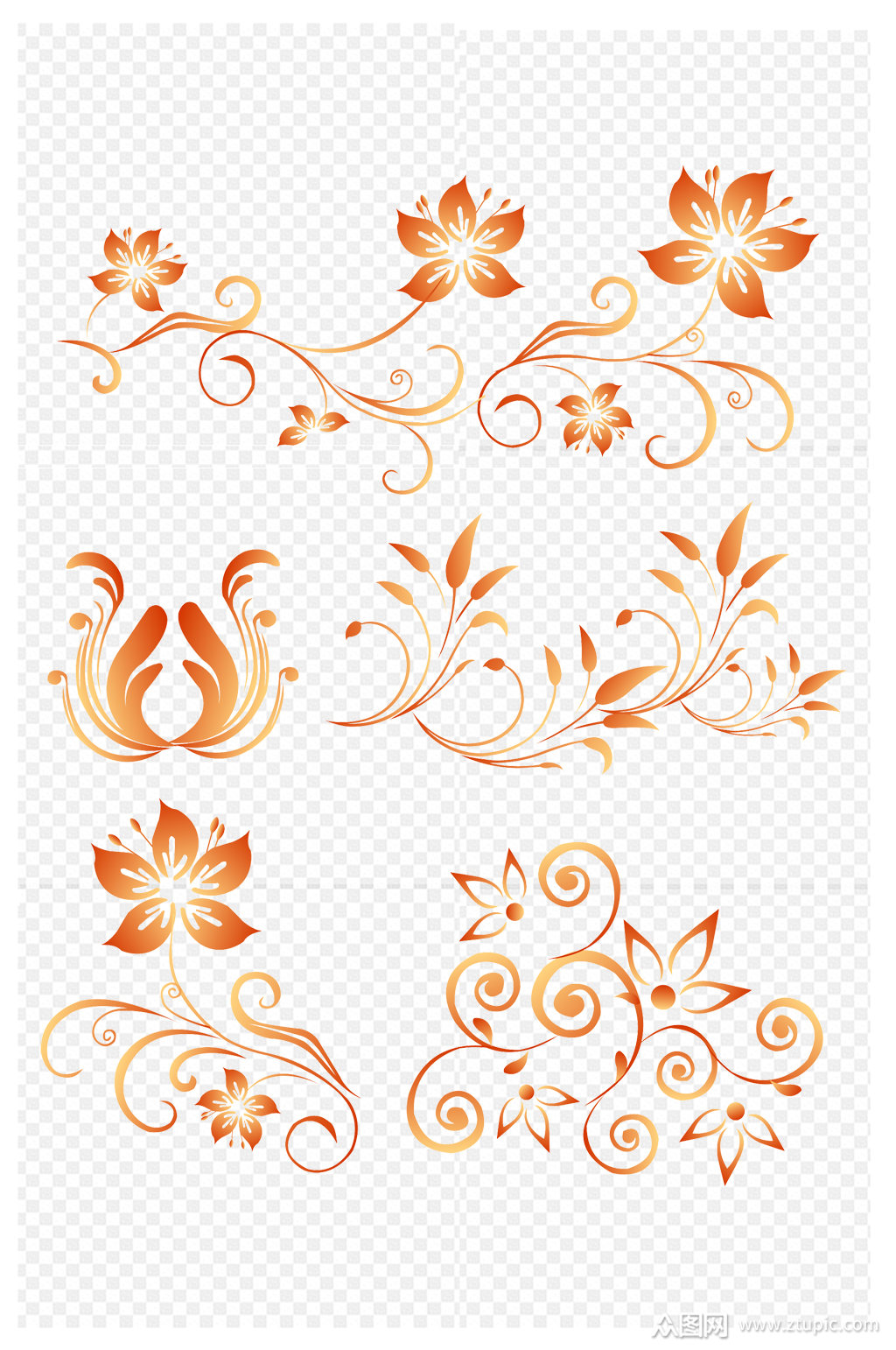 中式传统古典花纹样条线花卉曲线免扣元素模板下载-编