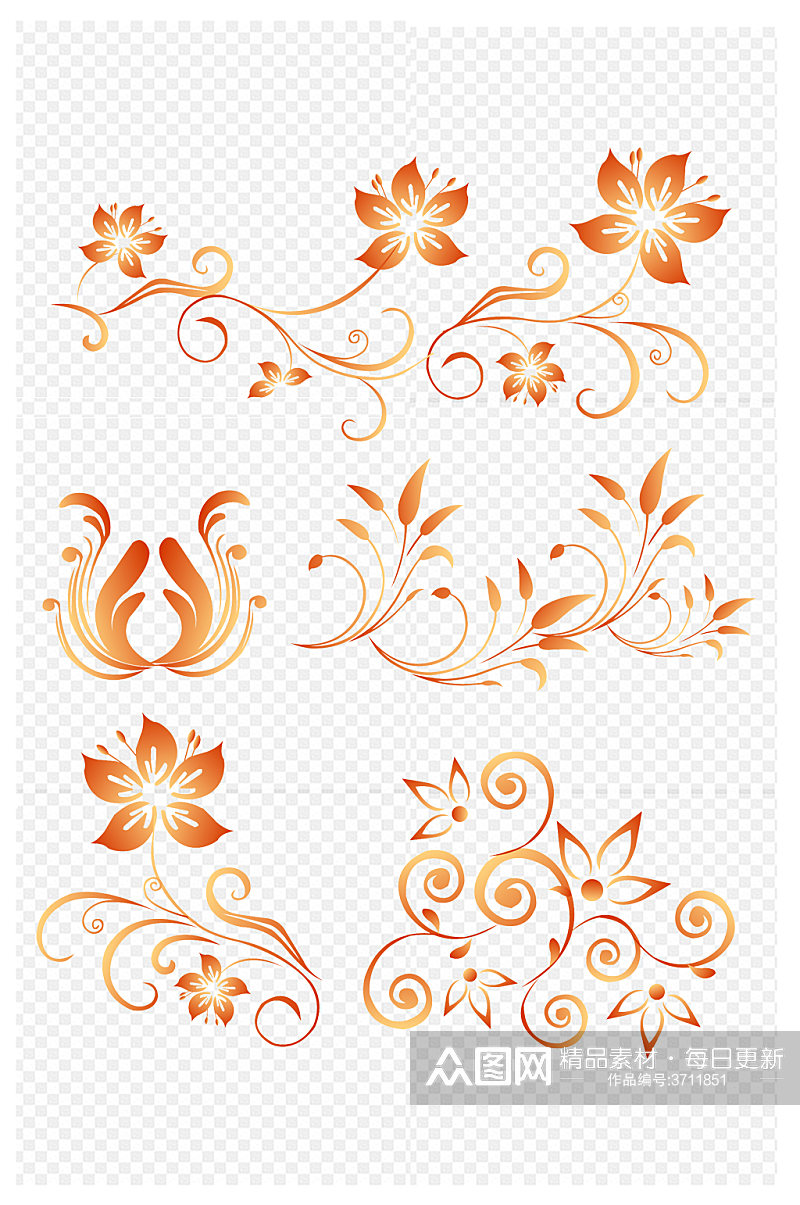 中式传统古典花纹样条线花卉曲线免扣元素素材