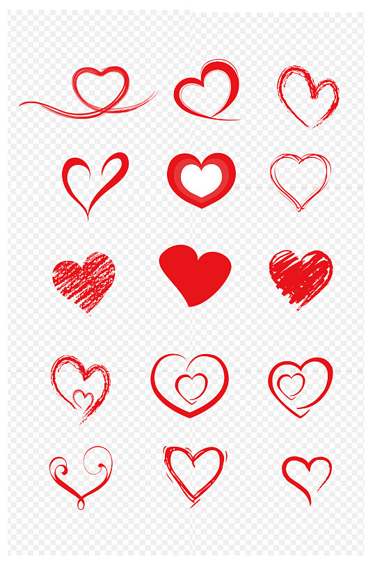 手绘创意心形图案可爱桃心免扣元素
