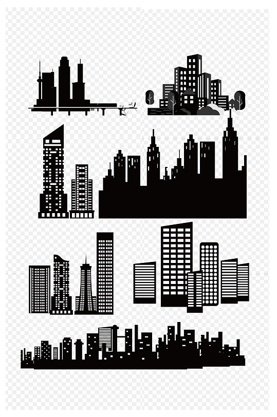 城市建筑剪影城市高楼大夏剪影免扣元素