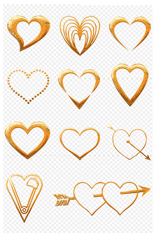 鎏金镂空立体爱心图案装饰线条元素免扣元素