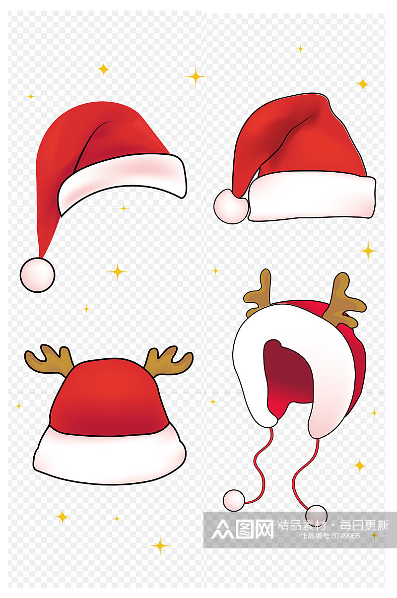 圣诞节红色立体圣诞帽鹿角海报素材免扣元素素材