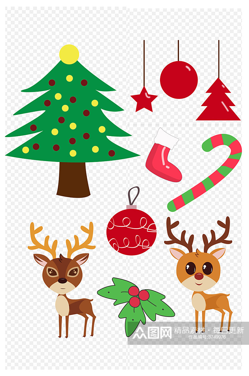 圣诞图案圣诞树小鹿圣诞袜装饰图免扣元素素材