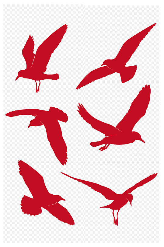 手绘飞翔海鸥剪影海报鸟群翱翔素材免扣元素