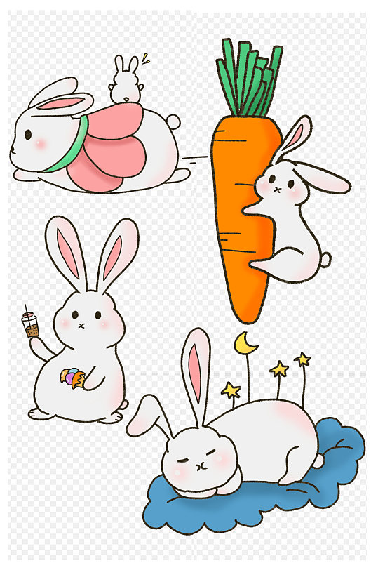 可爱小兔子手绘装饰图案免扣元素