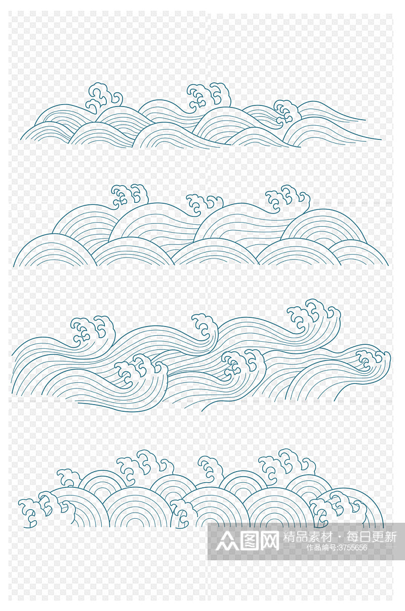 中式水纹浪花海水海浪中国风花纹免扣元素素材