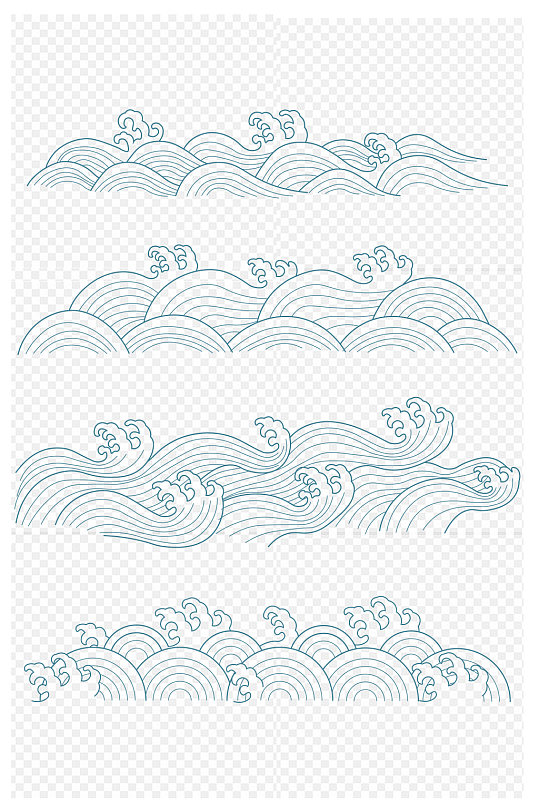 中式水纹浪花海水海浪中国风花纹免扣元素