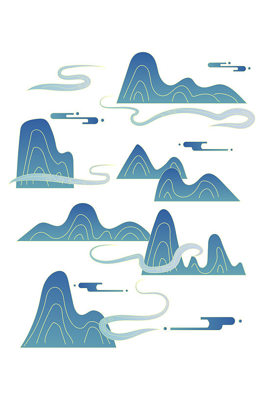国潮花纹国风山纹云纹装饰中国风免扣元素