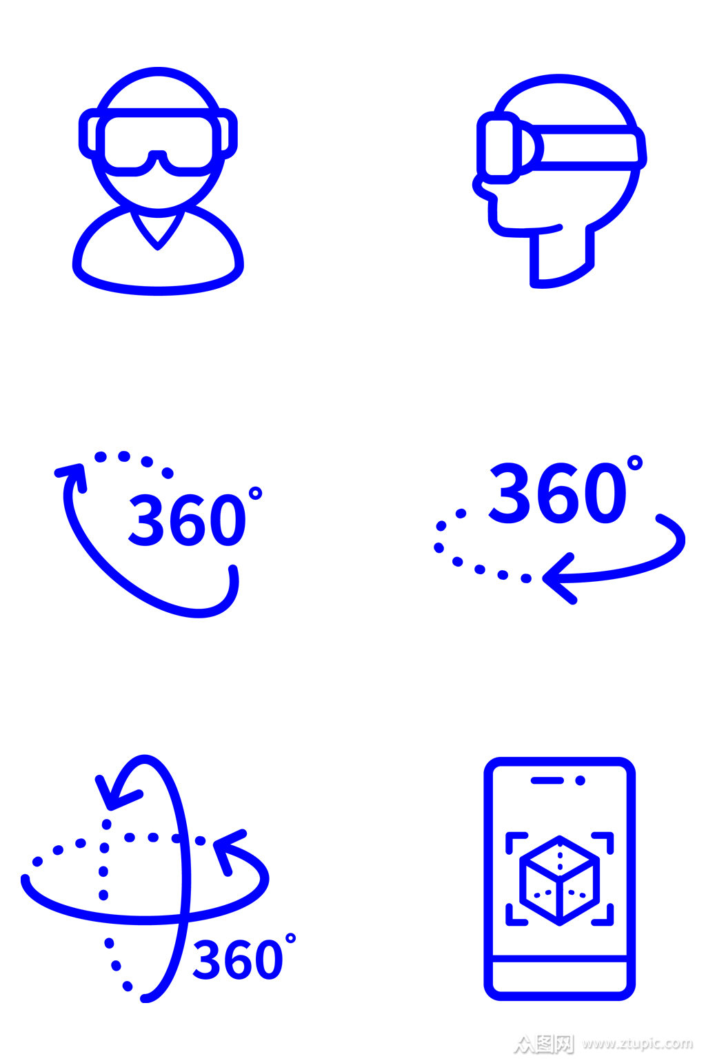 360度视野vr眼镜虚拟图标免扣元素素材