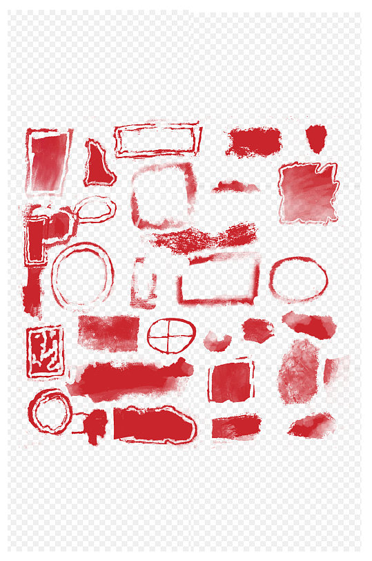 红色印章笔刷组合元素免扣元素