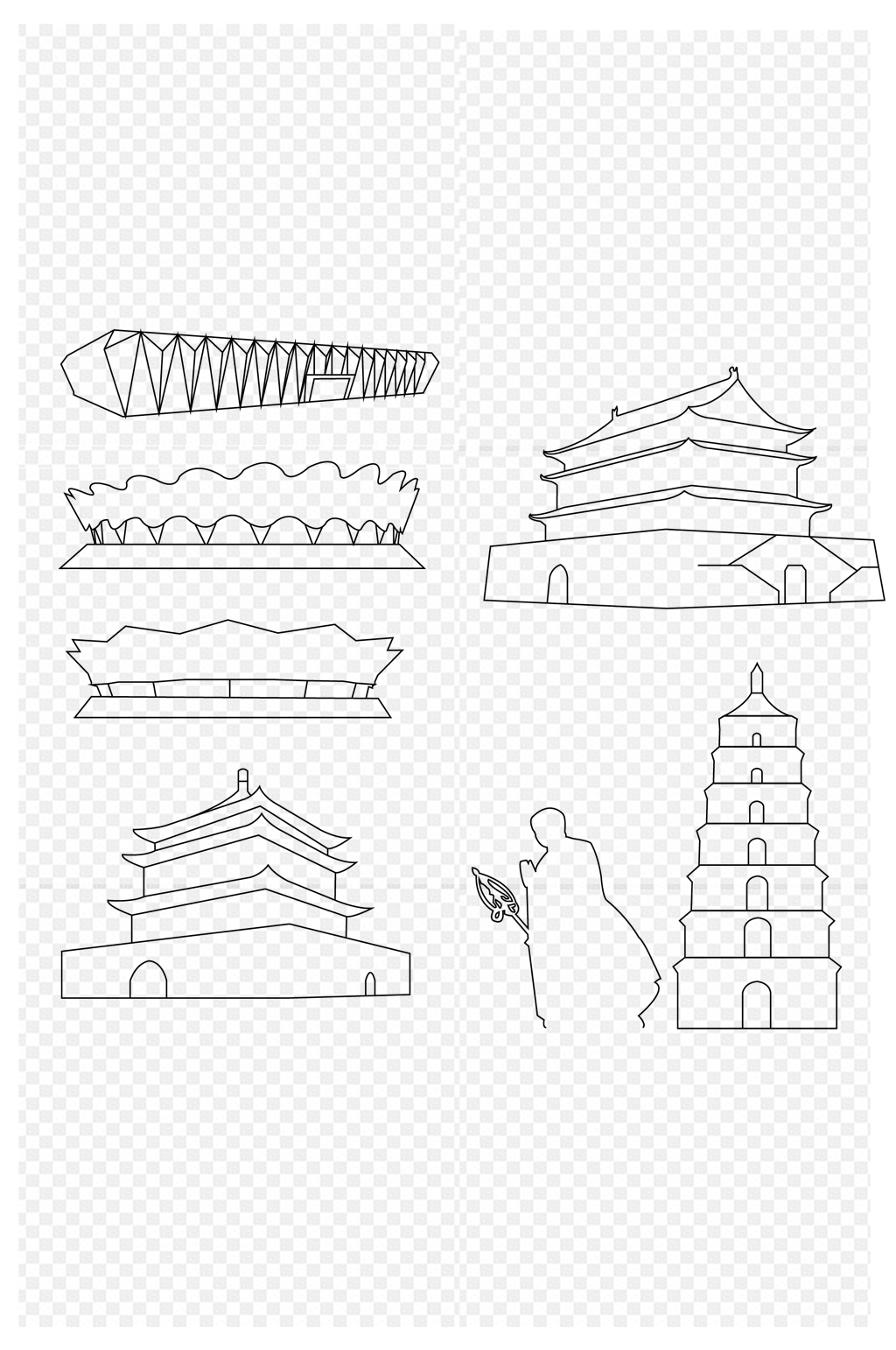 西安标志性建筑简笔画图片
