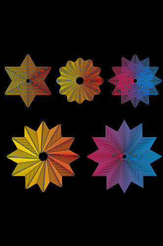 炫酷科技线条五彩星星创意多角装饰免扣元素