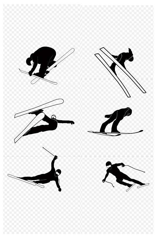 运动人物剪影双板滑雪免扣元素 设计元素