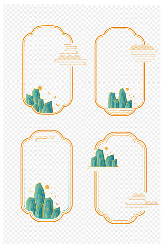 中式边框国潮风山纹纹古风标题框免扣元素