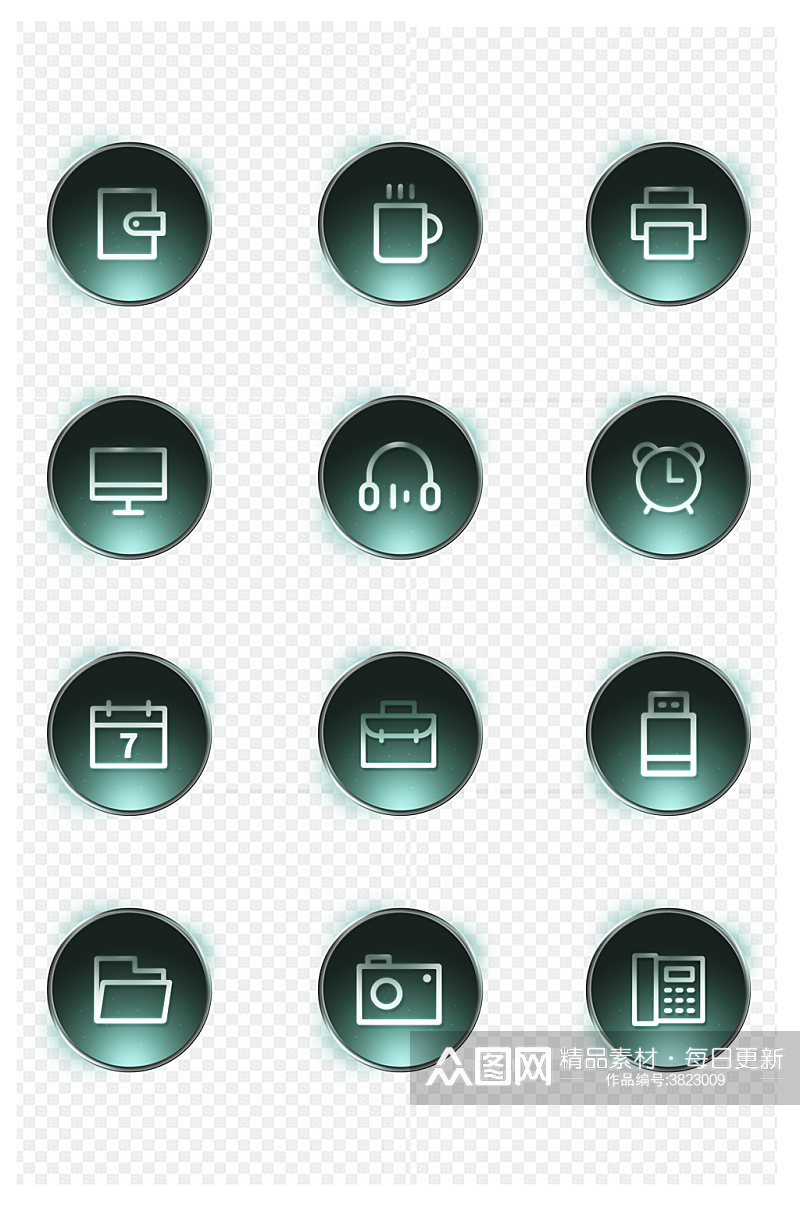 通透玻璃质感办公图标免扣元素素材