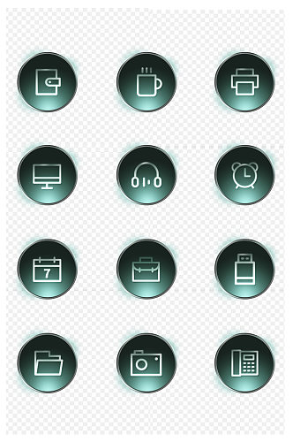 通透玻璃质感办公图标免扣元素