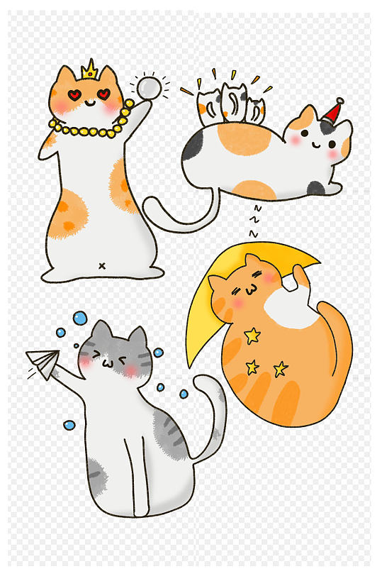 猫咪可爱平面卡通手绘装饰图案免扣元素