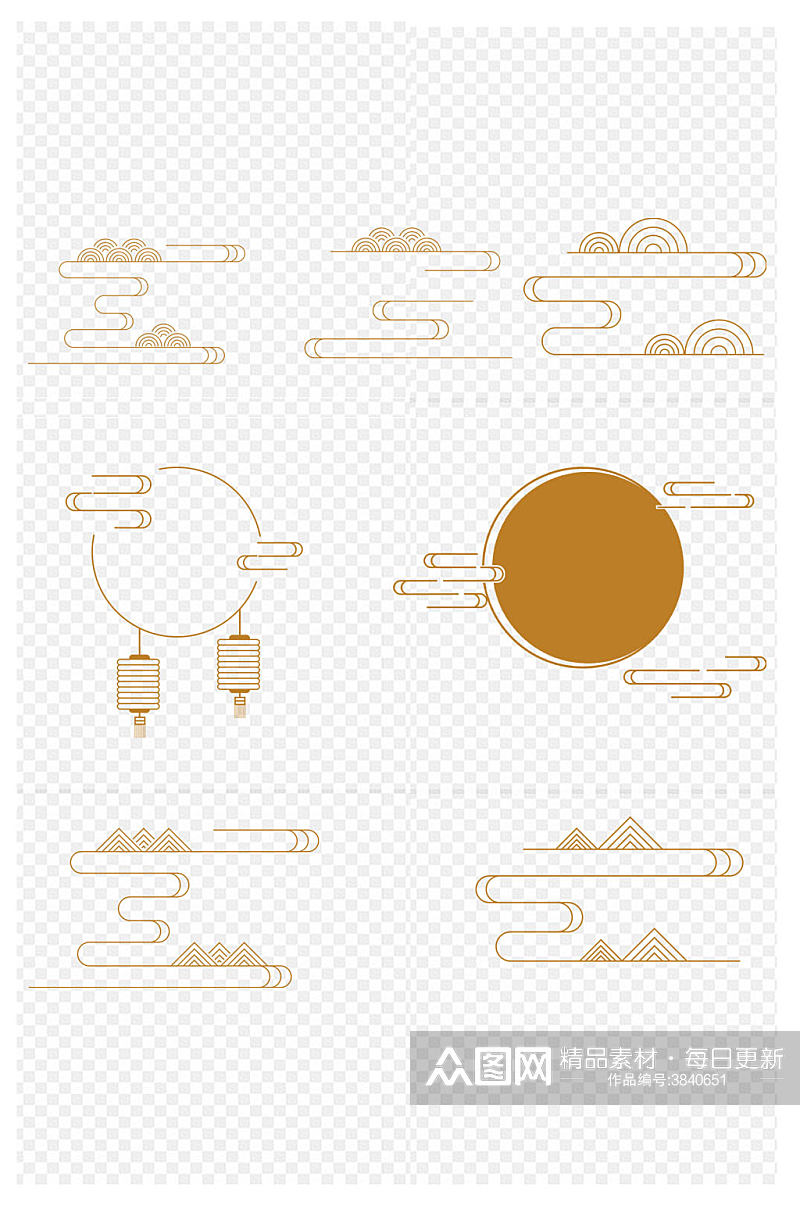 中国风祥云纹路灯笼装饰免扣元素素材