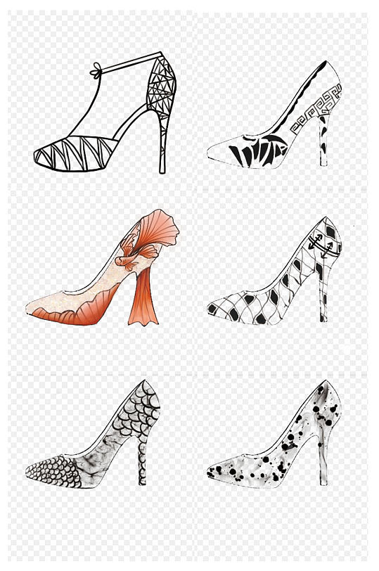 多款女性简约高跟鞋手绘简洁鞋子免扣元素