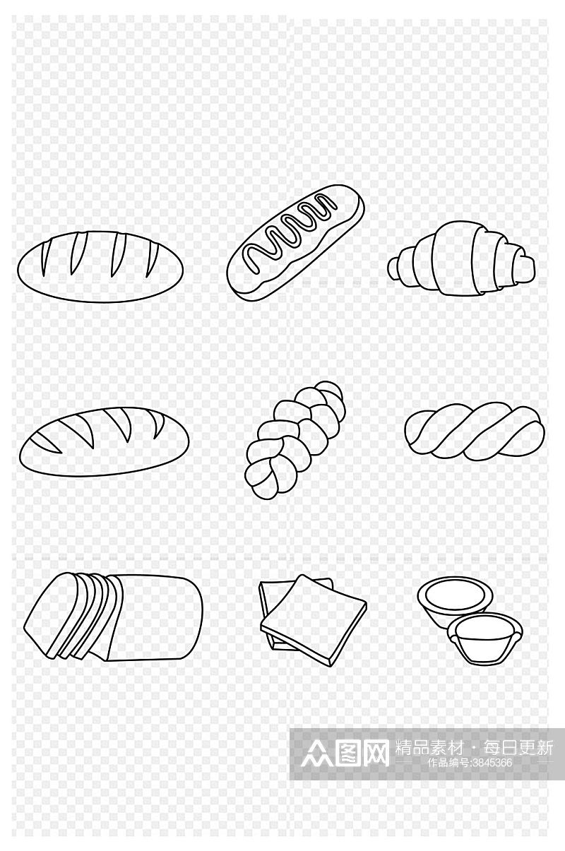 食物美食面包面包蛋挞简笔画免扣元素素材