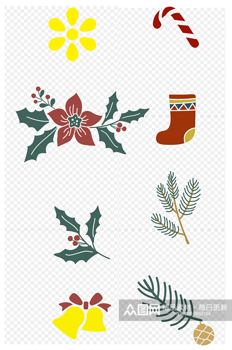 圣诞节铃铛礼物圣诞帽袜子圣诞免扣元素素材