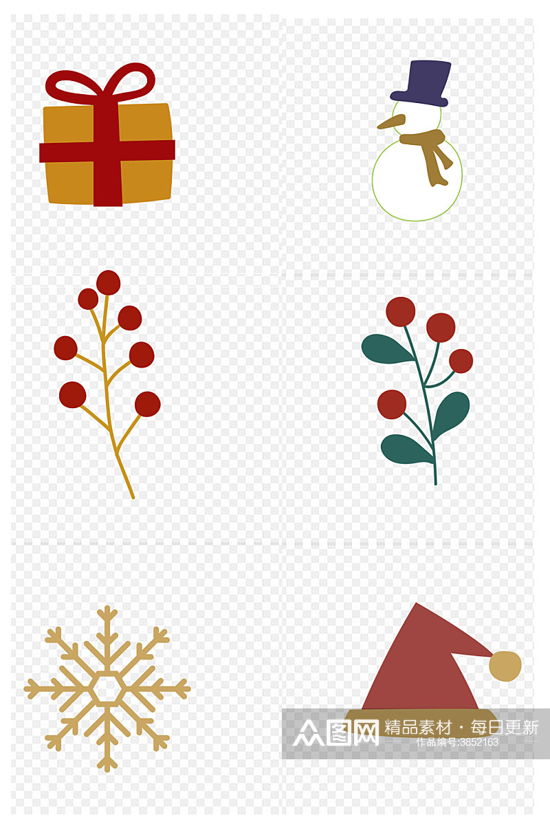 圣诞节铃铛礼物圣诞帽袜子圣诞免扣元素素材