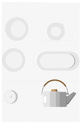 彩色茶壶盘子厨房用品扁平厨具免扣元素