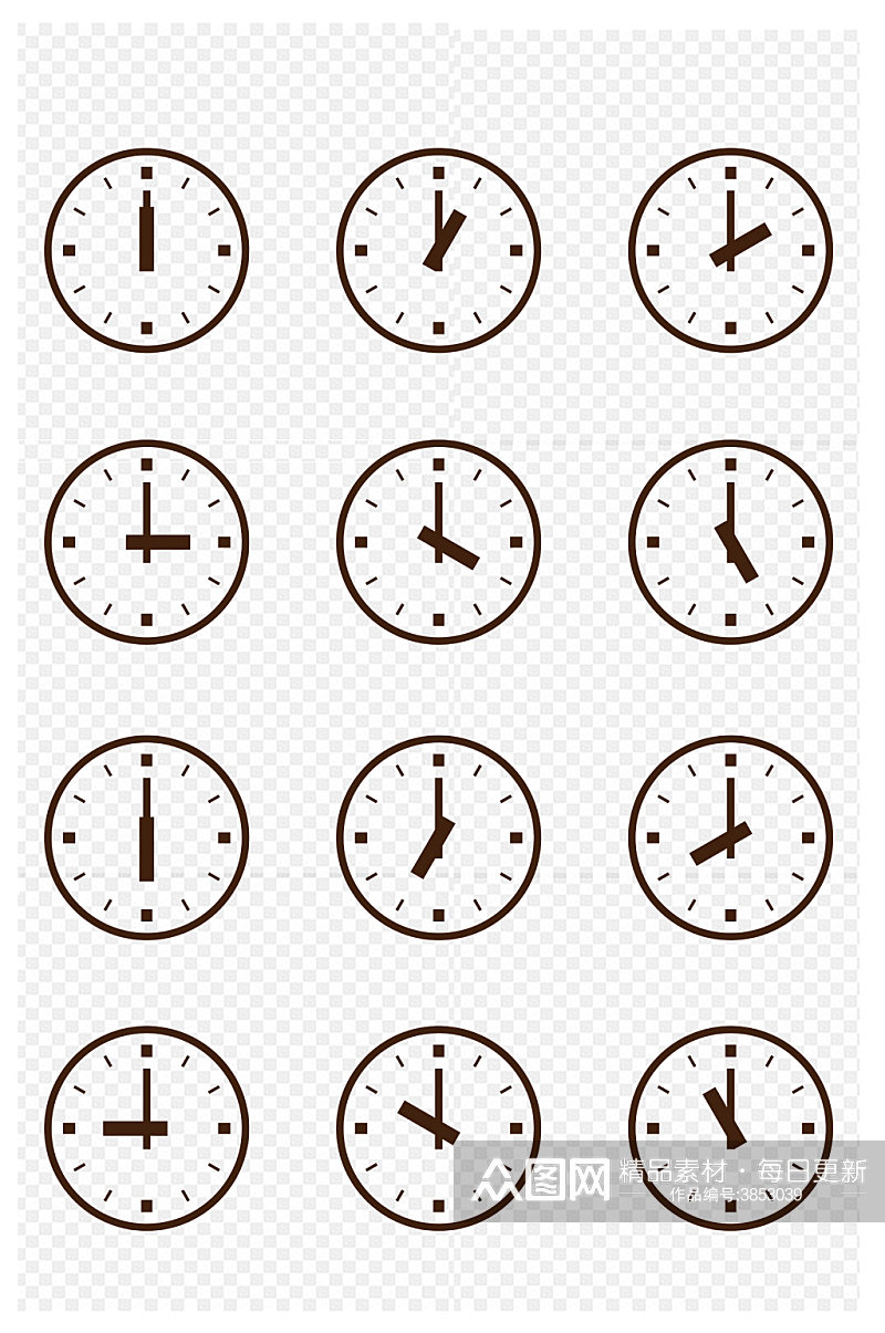 圆形时钟简约钟表时间时辰图标元素免扣元素素材