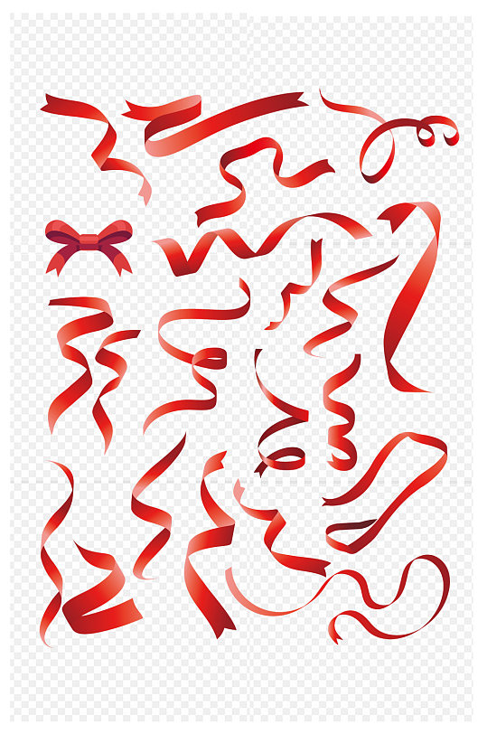 红色丝带绸带蝴蝶结爱心设计免扣元素