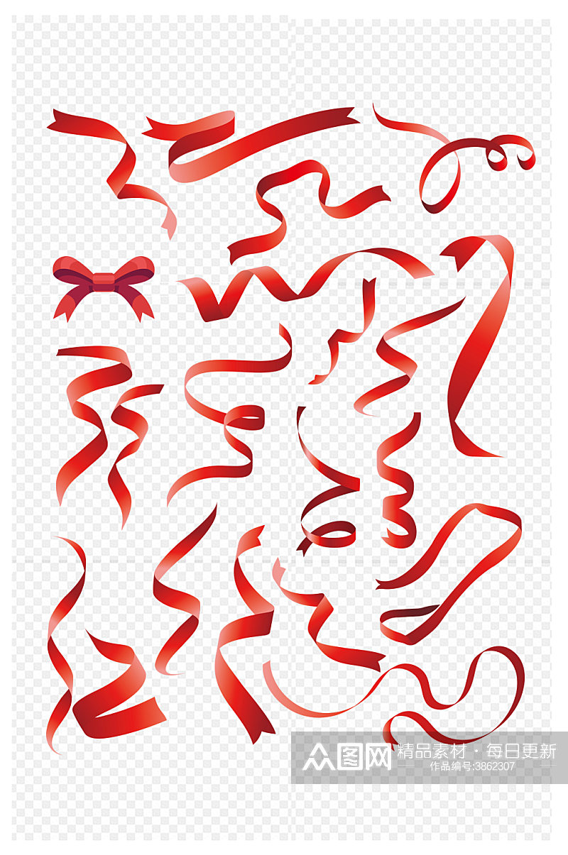 红色丝带绸带蝴蝶结爱心设计免扣元素素材